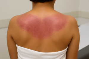 O sinal do xale é uma mancha avermelhada ou arroxeada. É um dos sinais cutâneos típicos da dermatomiosite.